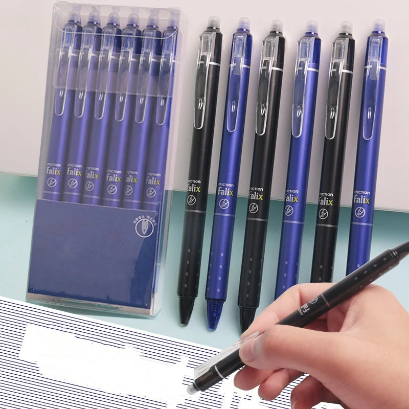 0.5mm Press-Type Erasable Gel Pens – Black & Blue Ink, Washable, Super Capacity Refills, Smooth Writing Bullet Pen