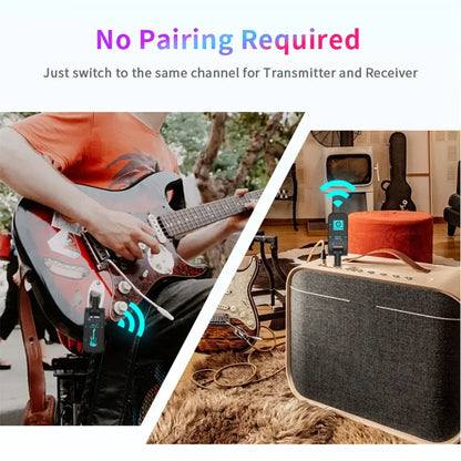 2.4G Wireless Guitar System – Transmitter & Receiver Set for Electric Guitar & Bass, 48K/16bit Real-Time Audio Transmission