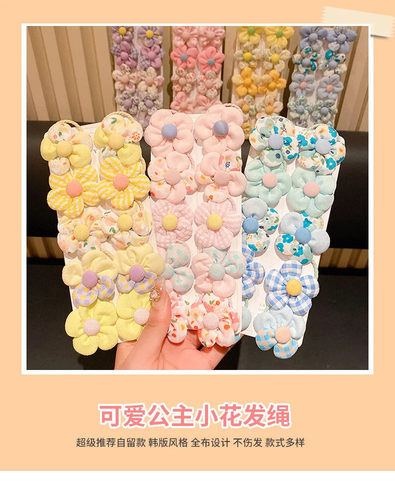 10 Pcs Baby Girl Flower Hair Bands Set – Cute Colorful Soft Scrunchies Ponytail Holders for Kids