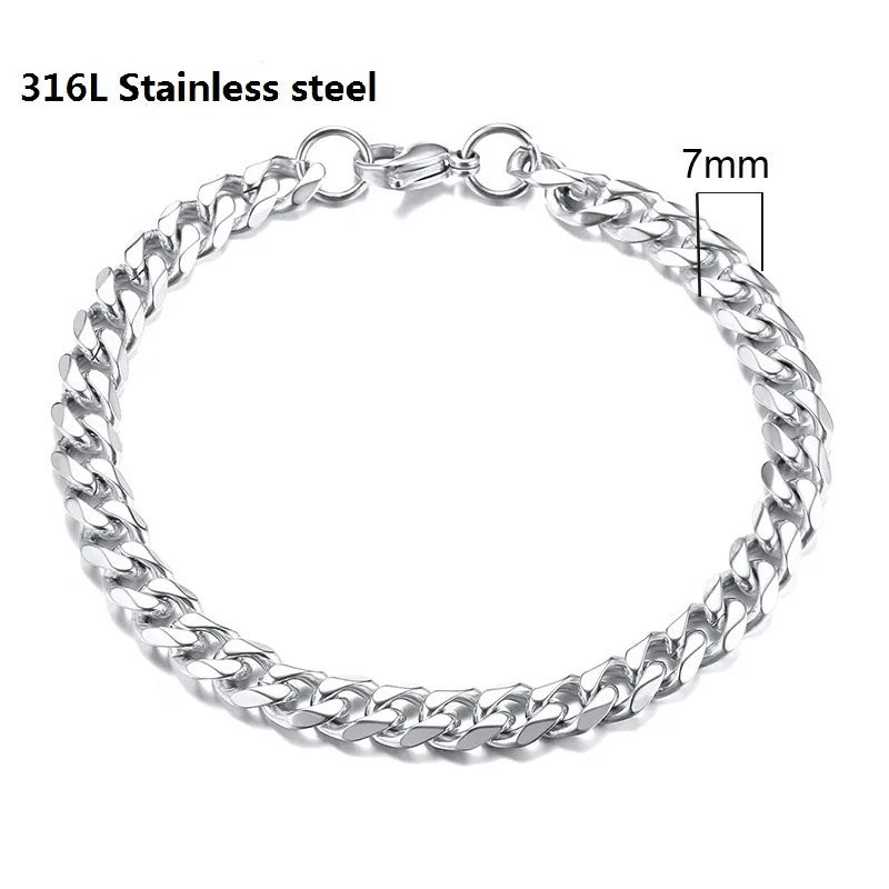 316L Stainless Steel Cuban Chain Bracelet | Figaro Vintage Metal | Viking & Kpop Style | Luxury Jewelry Gift for Men & Women