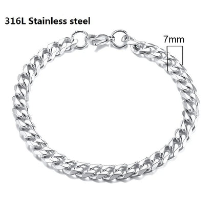 316L Stainless Steel Cuban Chain Bracelet | Figaro Vintage Metal | Viking & Kpop Style | Luxury Jewelry Gift for Men & Women