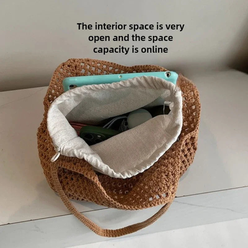 2-in-1 Luxury Summer Beach Tote Bag – Hollow-Out Large Capacity Shoulder Handbag for Women, Casual Underarm Bag