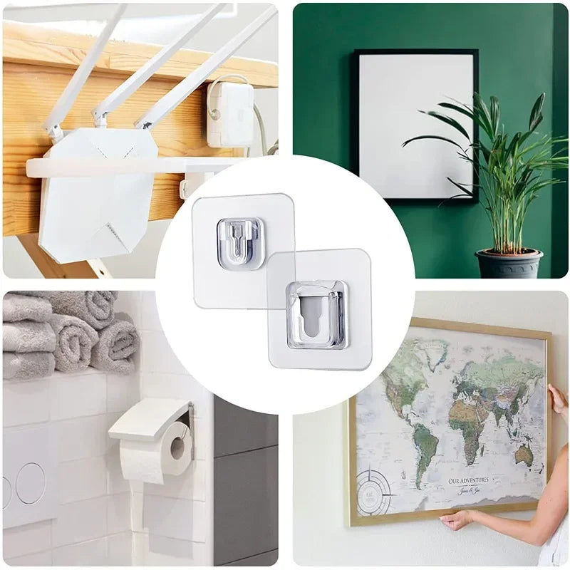 Double-Sided Adhesive Wall Hooks — Strong Transparent Suction Cup Hangers for Kitchen & Bathroom Storage, Plug & Socket Holders