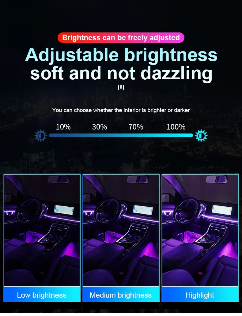 6/10/14/18-in-1 LED Car Ambient Lights – RGB 213 64-Color Acrylic Strips, Rainbow Symphony Streamer Interior Atmosphere Lamp Kit