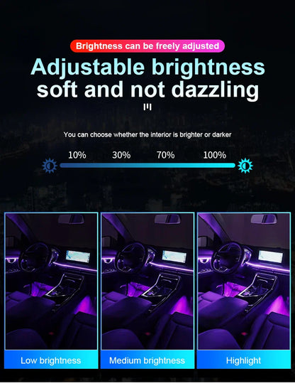 6/10/14/18-in-1 LED Car Ambient Lights – RGB 213 64-Color Acrylic Strips, Rainbow Symphony Streamer Interior Atmosphere Lamp Kit