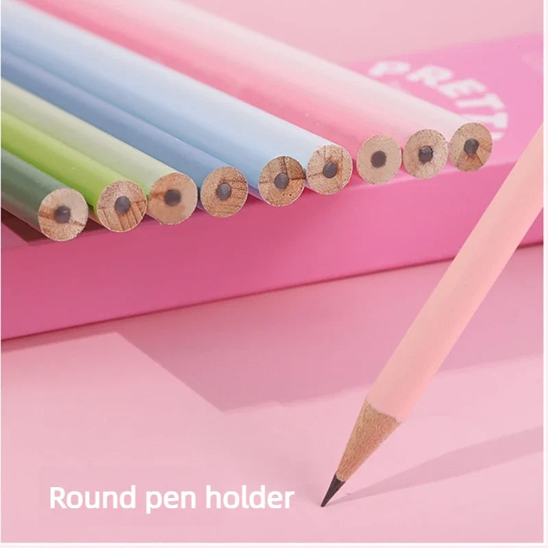 12-Piece Gradient Colored Pencils Set - Pastel Macaron Colors with Natural Wood Finish