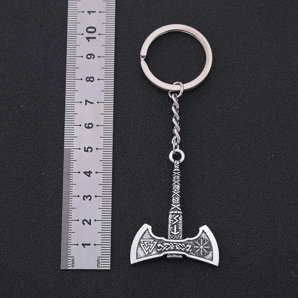 SKYRIM Viking Keychain – Punk Gothic Axe Talisman, Slavic Irish Knot Pagan Amulet Pendant, Men's Jewelry Gift