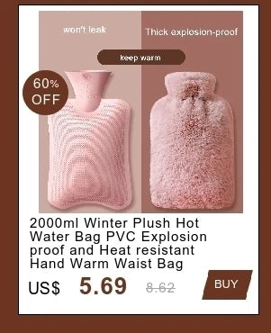 2000ml Winter Plush PVC Hot Water Bag – Explosion-Proof, Heat-Resistant Hand & Waist Warmer for Home and Bedding Gifts