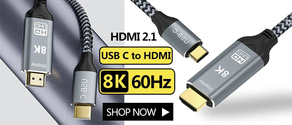 8K HDMI 2.1 Cable – 48Gbps High-Speed Adapter, 4K@120Hz & 8K@60Hz, eARC HDR Video for PC, Laptop, TV Box, PS5, RTX 3080