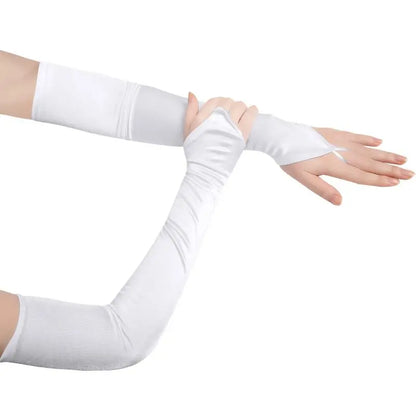 Solid Retro Style Satin Fingerless Gloves: 48cm Long Hook Finger Design - Elegant Evening Dress Accessories with High Elasticity and Etiquette Charm