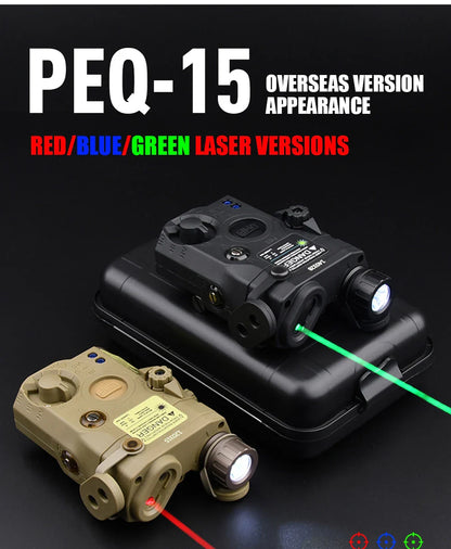 PEQ-15 Tactical SureFire M600C/M300A Flashlight — AR15 Airsoft Dual Control Switch with Red/Green/Blue Laser, Hunting Accessory