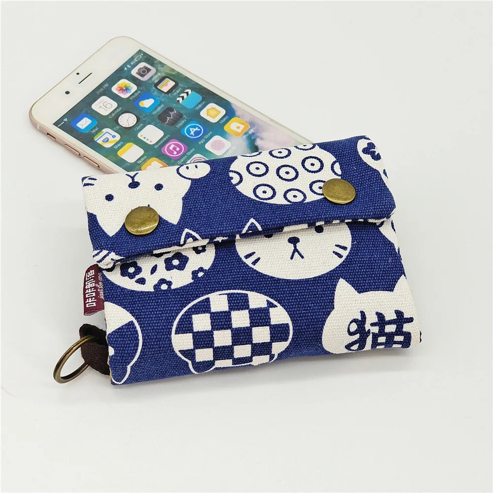 Women’s Canvas Cartoon Card Wallet – Foldable Key Organizer & Coin Purse, Small Pouch Money Bag for Girls 2024