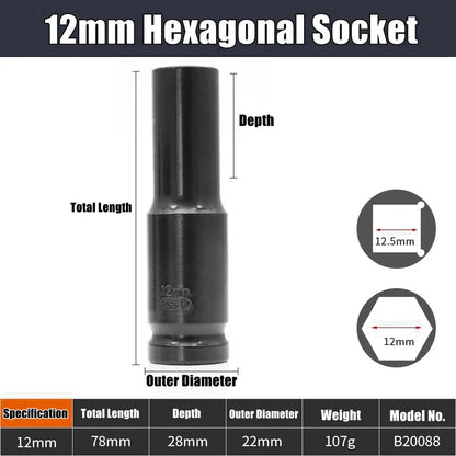 1/2" Drive Deep Impact Socket – Metric Wrench Socket for Pneumatic Tools, Tire Removal & Heavy-Duty Automotive Use