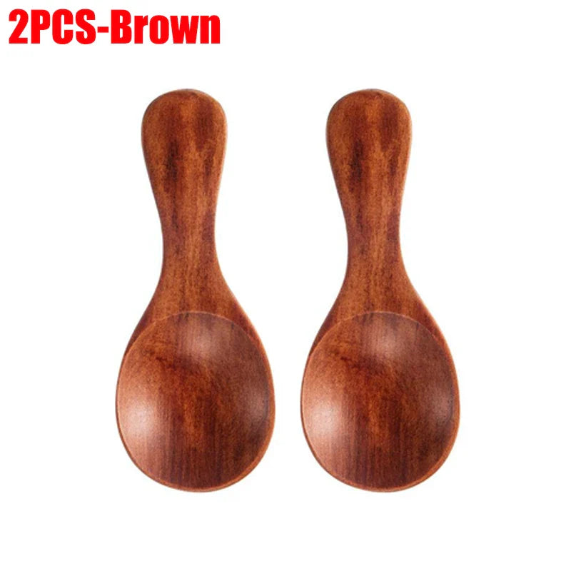 1–10PCS Mini Natural Wooden Spoons – Small Scoop for Tea, Honey, Coffee, Salt, Sugar & Kitchen Cooking Tools