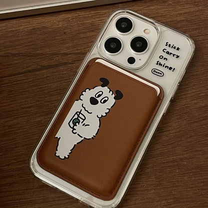 Cute Dog Cartoon Magnetic Phone Card Holder – Back Case Wallet for iPhone 15/14 with MagSafe Slot for ID & Bank Cards