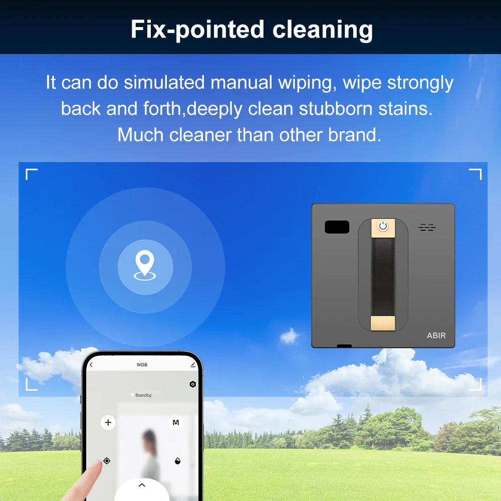 ABIR WD8 Robot Window Vacuum Cleaner – Dual Ultrasonic Spray, APP & Remote Control, Smart Home Glass Mop & Auto Wall Cleaning Robot