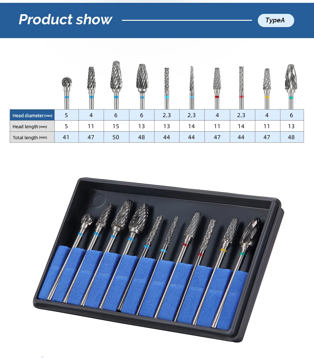 DENTAL Carbide Drills Kit - 2.35mm HP, Autoclavable at 135°C, for Universal Grinding, Removing & Polishing