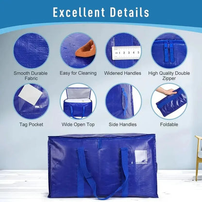 6 Pack Extra Large Moving Bags - Heavy-Duty Waterproof Storage Totes with Handles & Zippers for Home and Dorm Use