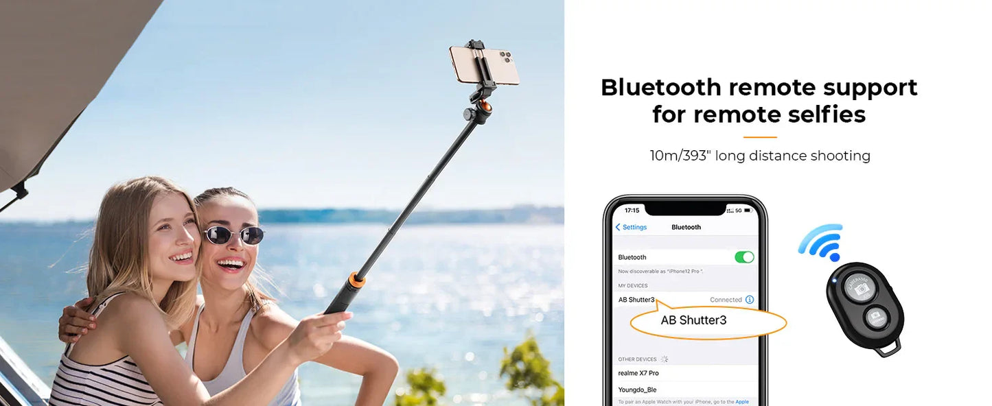 K&F Concept MS08 62'' Phone Tripod – 1.58m Selfie Stick with Bluetooth Remote & GoPro Adapter (Black & Orange)
