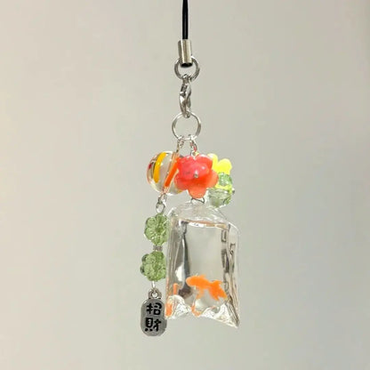 Cute Fish Phone Charm Pendant — Colorful Lucky Case Accessory for iPhone 15, CCD Camera, Schoolbag DIY, Korean Flower Bead Customizable