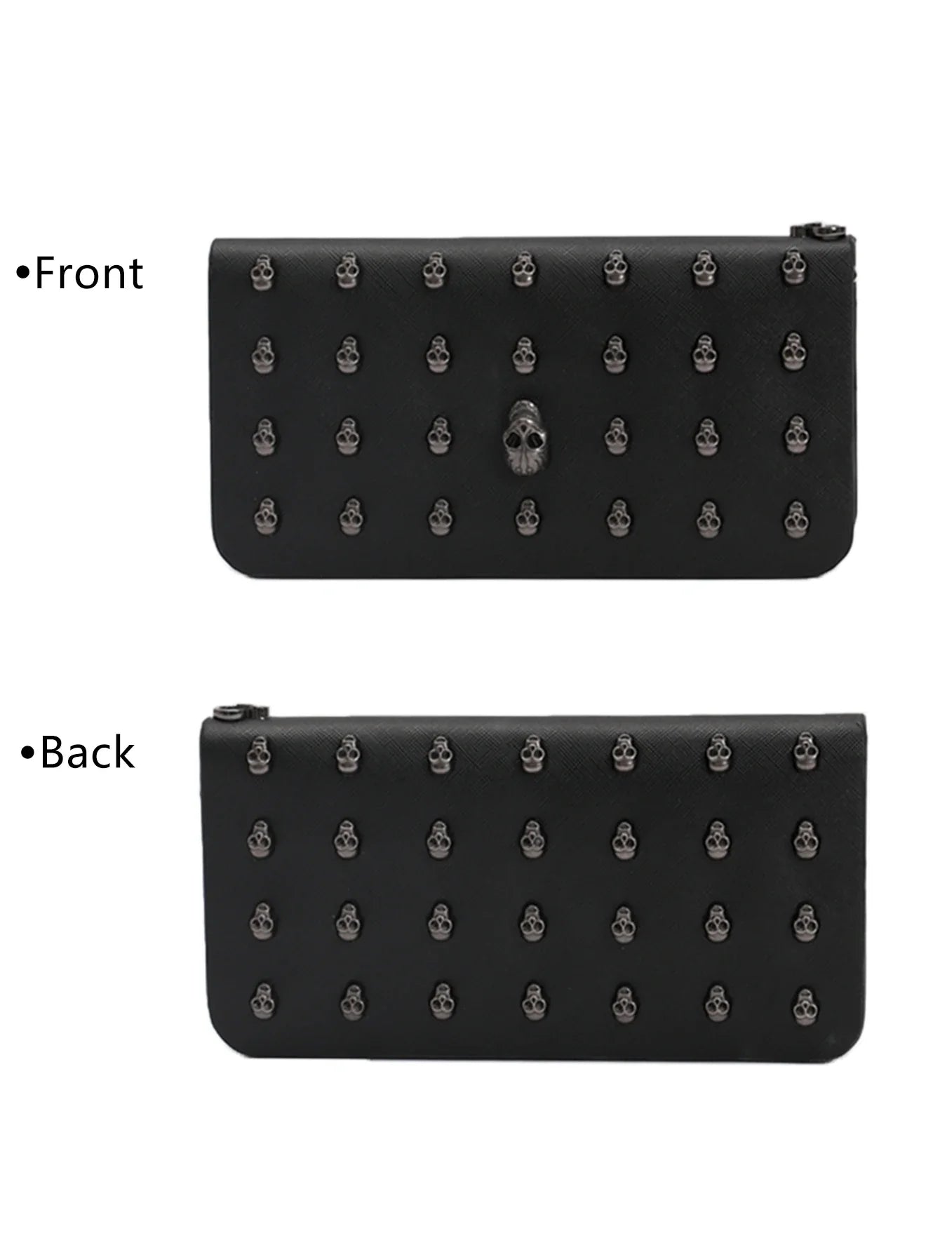 Women's Gothic Skull Head Long Wallet – Black Handheld Mobile Wallet with Wrist Strap & Card Clip