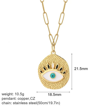 Heart Evil Blue Eye Sun Necklace – Cute Dog, Bee & Elephant Gold Pendant with Long Stainless Steel Chain for Women