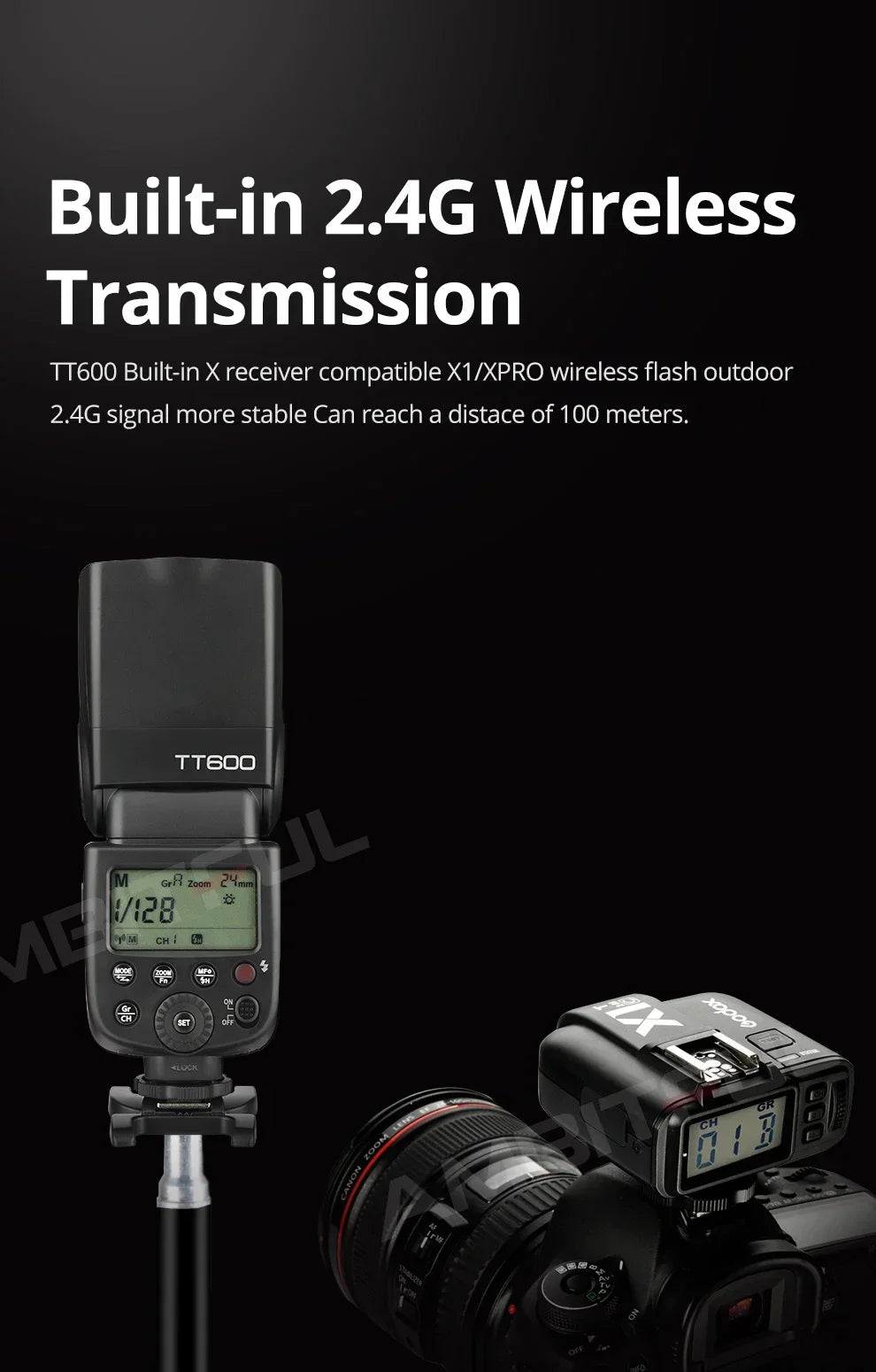 Godox TT600 2.4G Wireless Camera Flash – GN60 Speedlite Master/Slave for Canon, Nikon, Sony, Pentax, Olympus, Fuji, Lumix