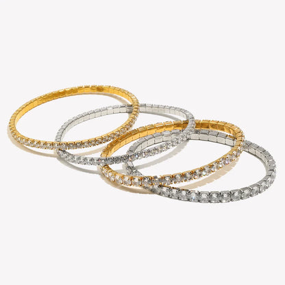 E.B.belle 3mm–4mm Square Zircon Elastic Bracelet – Stainless Steel Gold/Silver Fashion Jewelry for Women Charm Accessory