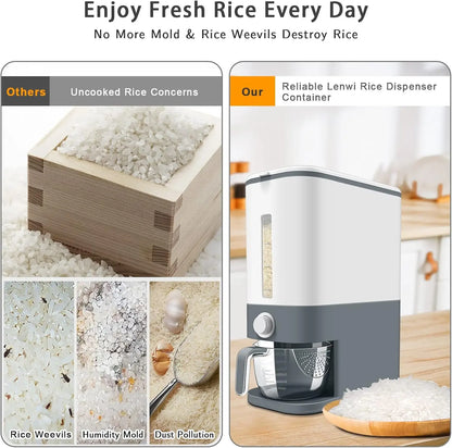 Large 25 lbs Rice & Cereal Dispenser | BPA-Free Dry Food Storage Container with Measuring Cup for Kitchen