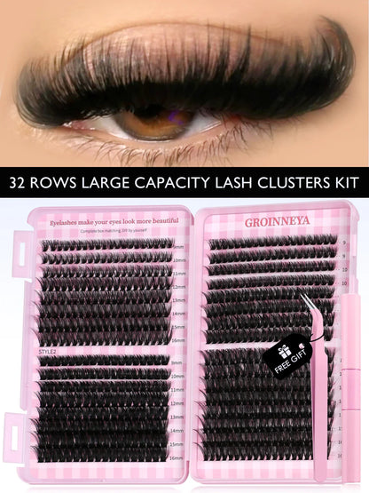 GROINNEYA Eyelash Clusters Kit – Large Capacity Wispy Individual Lashes for Natural DIY Extensions, Beginner-Friendly