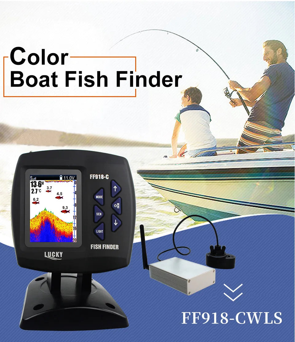 LUCKY FF918-CWLS Wireless Fish Finder – 980 ft Range, 45° Operating Range for Fishing Boats