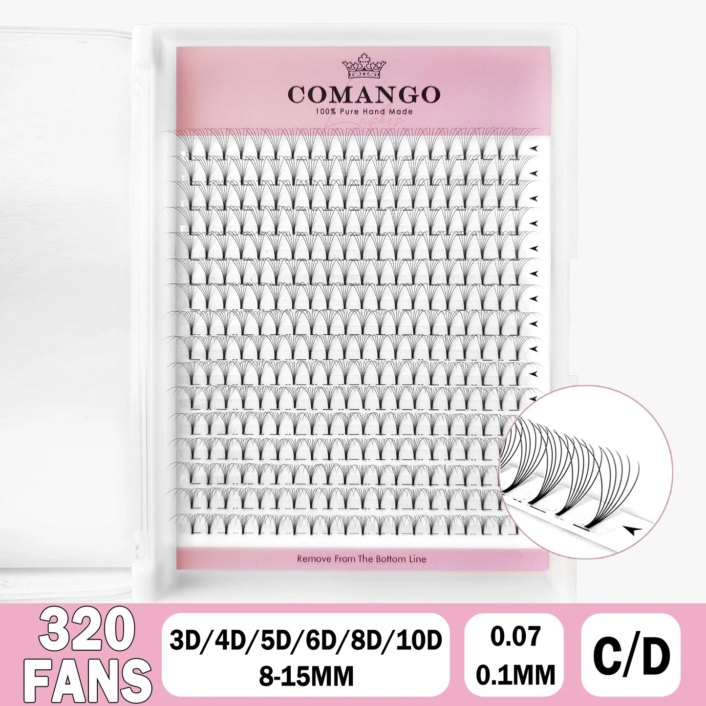 CoMango Wispy Premade Volume Lash Fans – 3-10D Individual Short Stem Faux Mink Russian Eyelash Extensions, 320 Fans