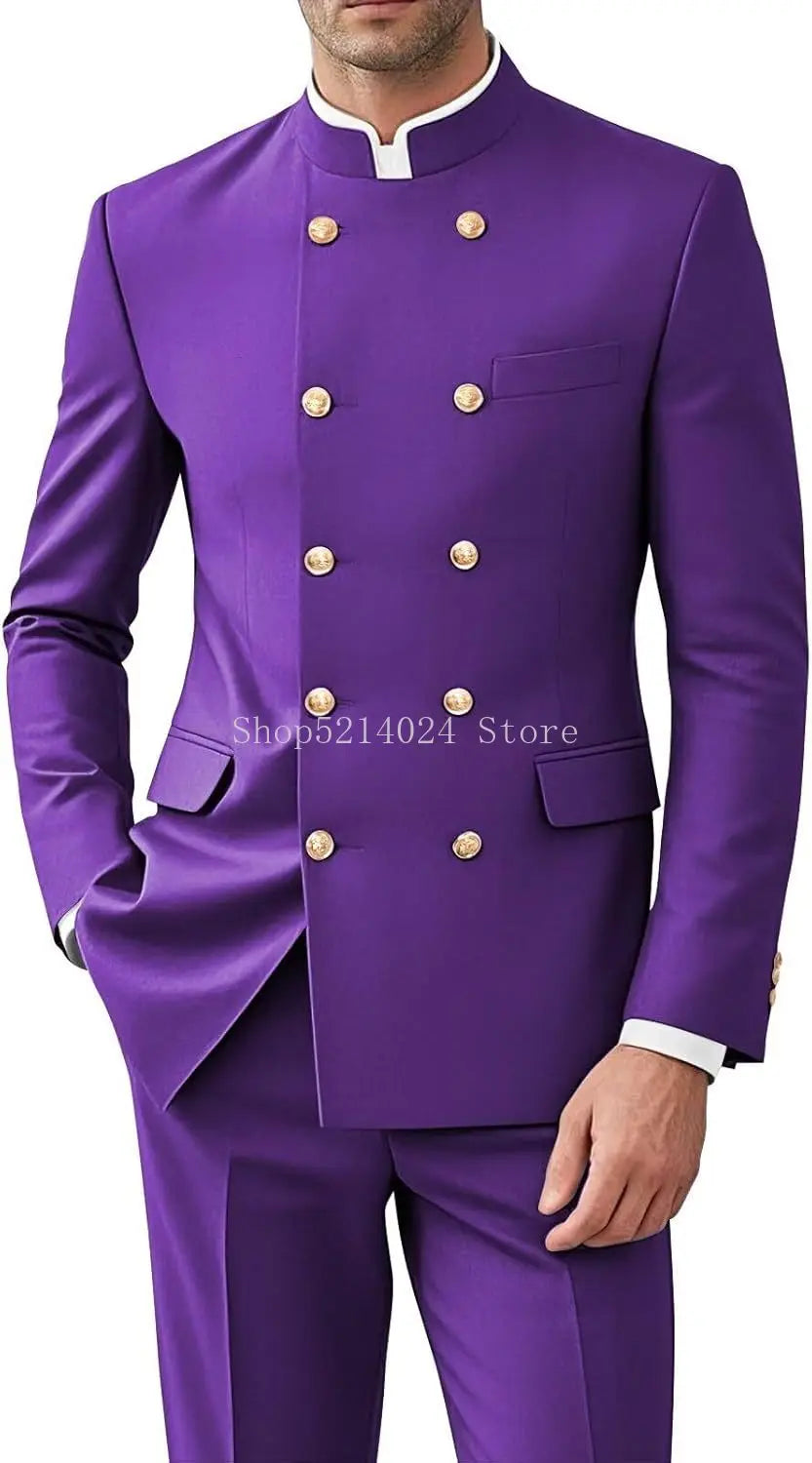 Men's 2-Piece Suit Set - Gold Button Jacket and Pants for Weddings & Formal Events