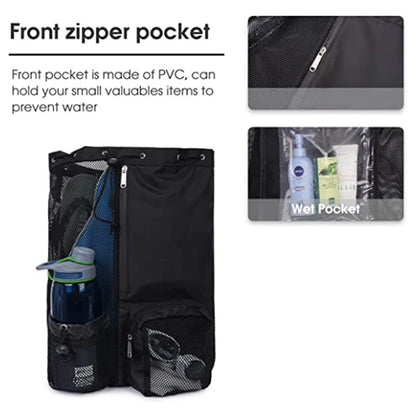 Swim Gear Mesh Backpack with Wet Pocket - Multipurpose Drawstring Beach Bag for Swimming, Gym and Workout Essentials