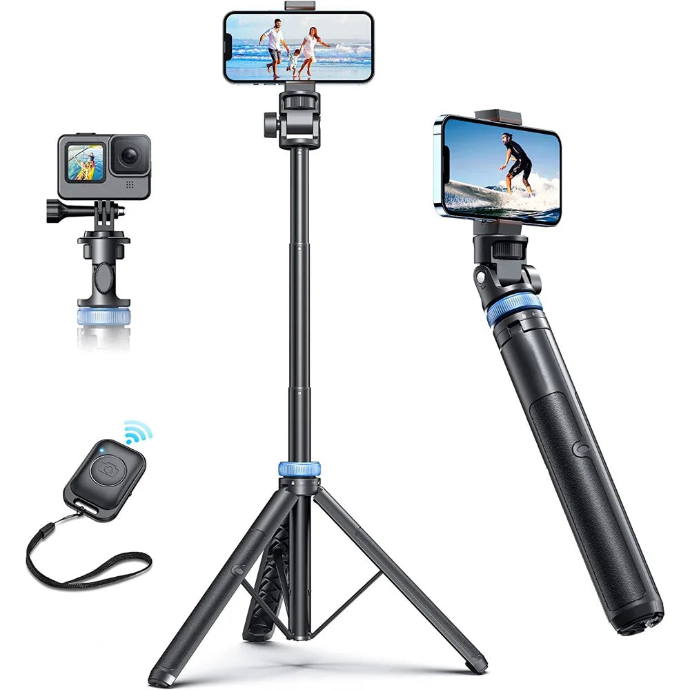 Selfie Stick Tripod for iPhone 15-12, Pro Max, Samsung & GoPro – Lightweight with Wireless Bluetooth Remote & Tripod Stand