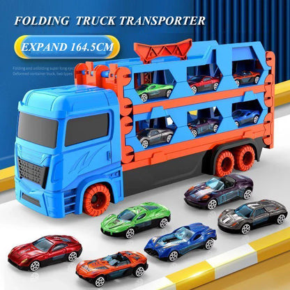 Large Car Transporter Truck with Folding Track - Alloy Racing Vehicle Storage, Competitive Games for Boys, Novel Children's Gift