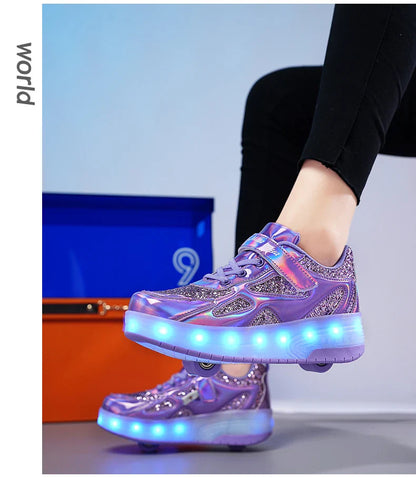 Kids' Inline Roller Skates – Removable 2-Wheel Skate Sneakers for Girls, Powerslide Wheeled Shoes