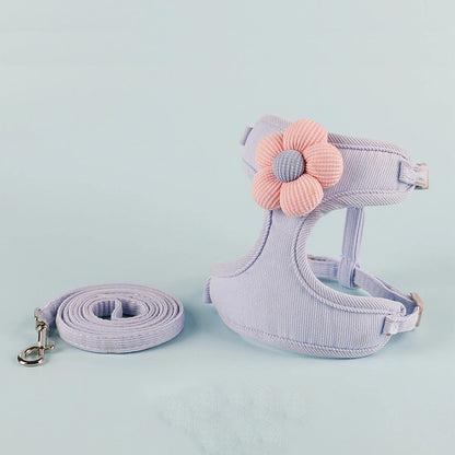 Adjustable Cat & Small Dog Harness with Leash – Breathable Pet Walking Strap Set