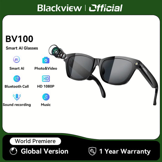 Blackview BV100 Smart Glasses — HD Camera, Bluetooth 5.4, 220mAh Battery, Stereo Bass Speakers, Noise-Cancelling Mic, Wear Detection