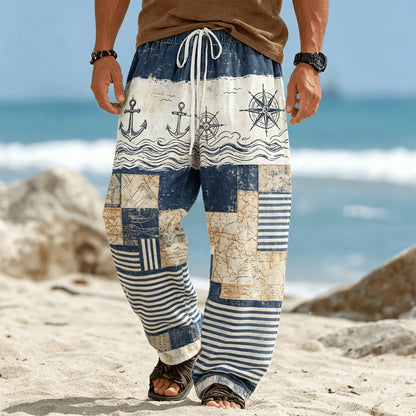 Men’s Tribal Patchwork Drawstring Pants - Casual Boho Summer Beach & Vacation Trousers