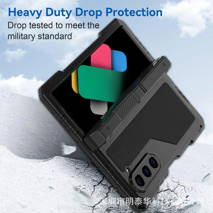 Heavy Duty Metal Shockproof Case for Samsung Galaxy Z Fold 6/5/4 – Anti-Fall Silicone Bumper Cover with PET Screen Protector