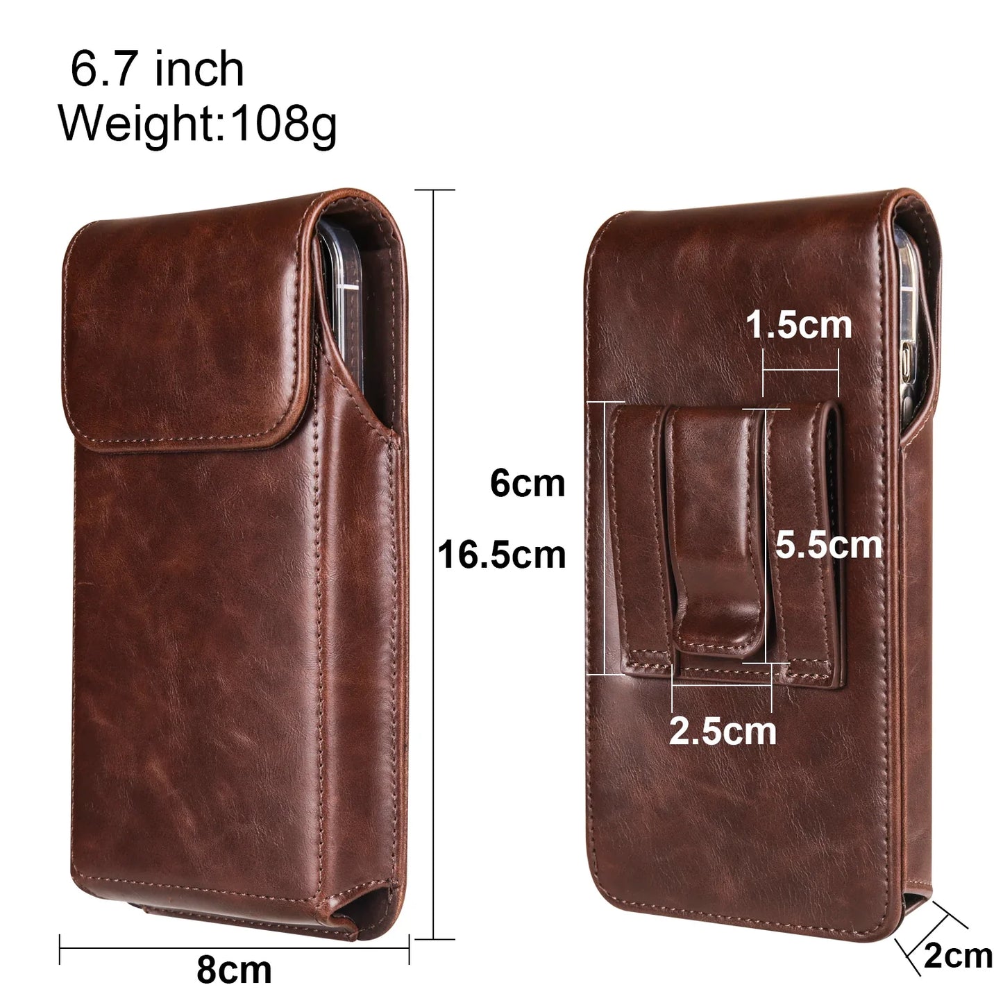 FULAIKATE 6.1"-7.2" Men's Leather Waist Phone Bag – High-Grade Crazy Horse Vertical Pouch for iPhone 14 Pro Max & Samsung Note23