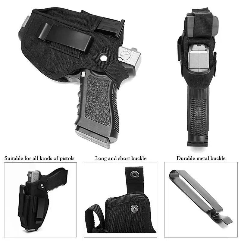 Outdoor Tactical Concealed Carry Gun Holster Belt with Bullet Clip – IWB/OWB Airsoft & Handgun Pistol Storage Bag for Hunting
