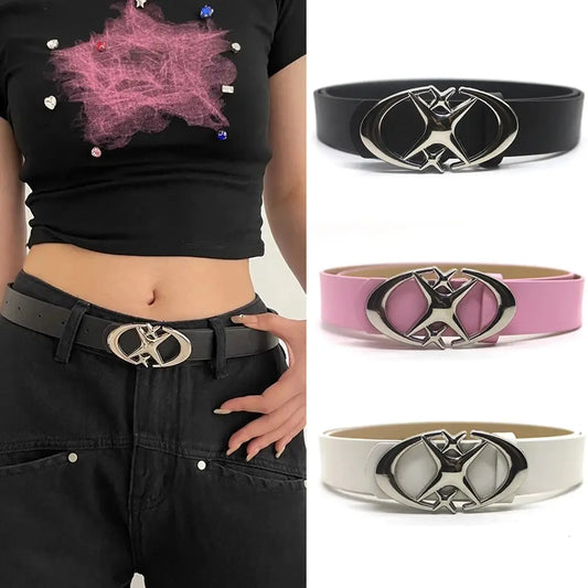Women’s Punk Star Buckle Belt – Cross Metal Vintage Gothic Y2K PU Leather Waistband for Pants & Jeans, Unisex Fashion Belt