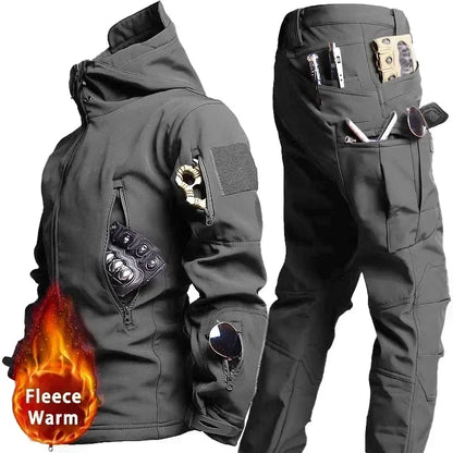 Men’s Winter Thicken Camo Tactical Suit — Waterproof Hooded Jacket & Fleece Pants Outdoor Hunting 2-Piece Set