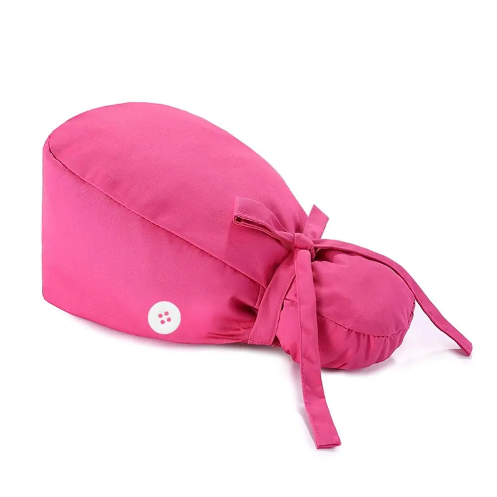 Adjustable Surgical Scrub Cap with Buttons – Ponytail Bouffant Nursing Turban Hat for Women & Men