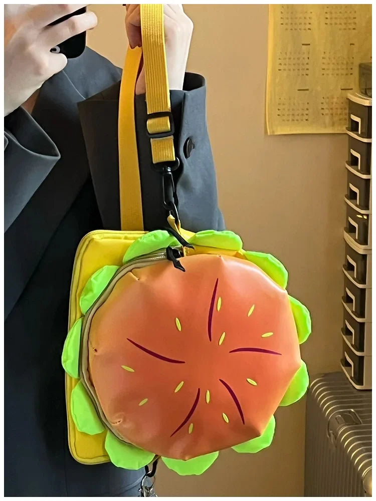 Stylish Hamburger PU Daypack Backpack – Casual Zipper Laptop Bag for Travel, Outdoor, and Unisex Use