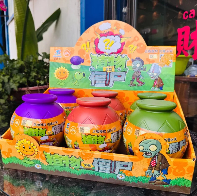 6PCS Plants vs Zombies 2 Clay Pot Blind Box – Sunflower, Peashooter & Zombie Game Figures for Kids Gift