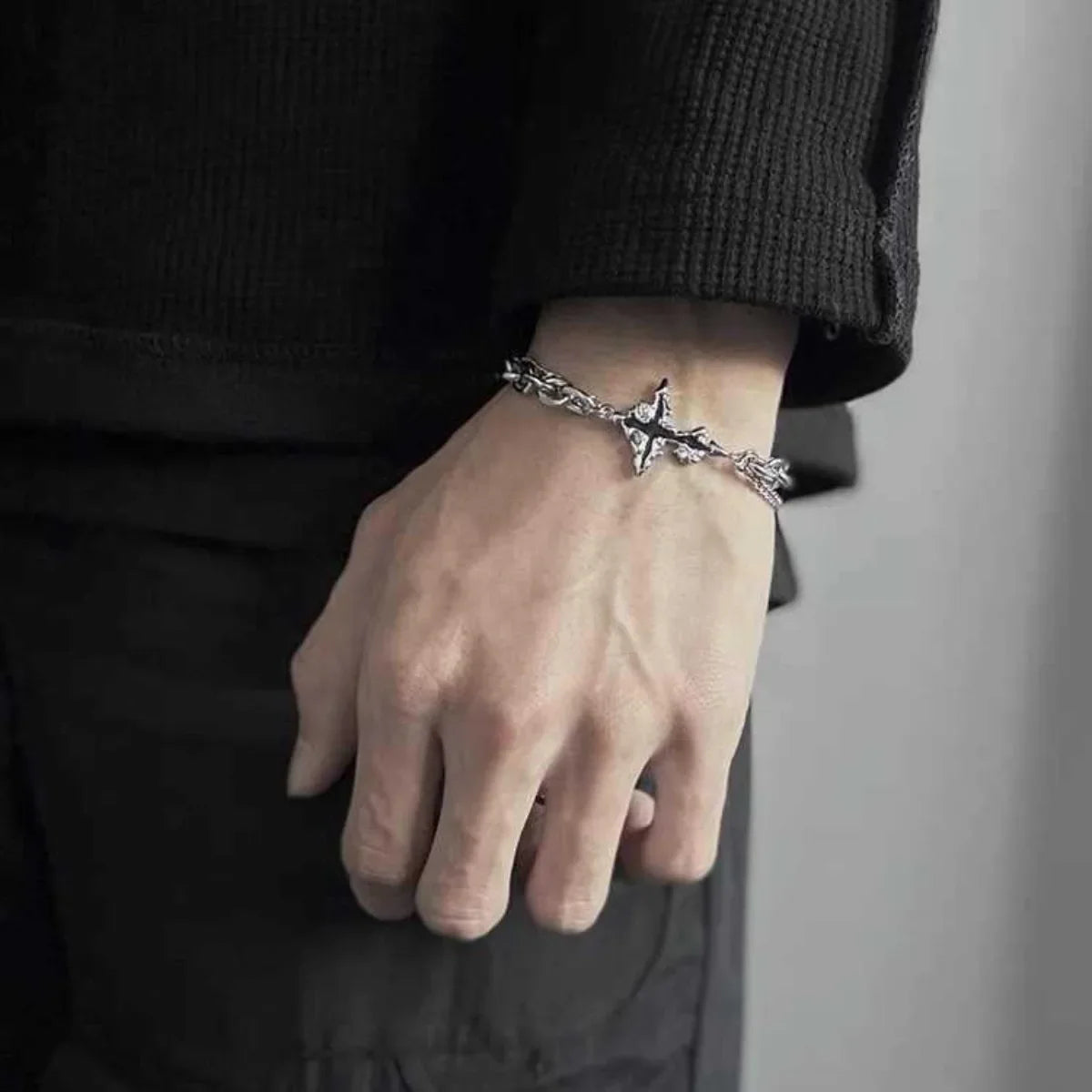 Men’s Dark Cross Bracelet - Stainless Steel Punk Chain Jewelry for Parties & Everyday Wear