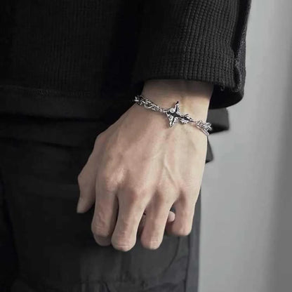 Men’s Dark Cross Bracelet - Stainless Steel Punk Chain Jewelry for Parties & Everyday Wear